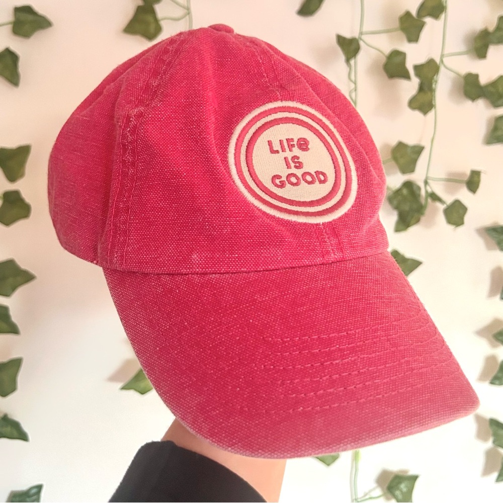 Vintage Retro Hot Pink Life is Good Adjustable Embroidered Baseball Cap Hat